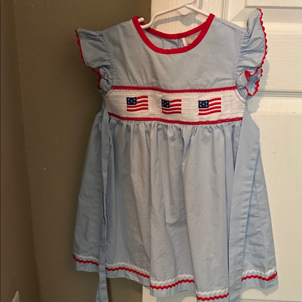 Charming Blue Kids Dress with Flag Accents